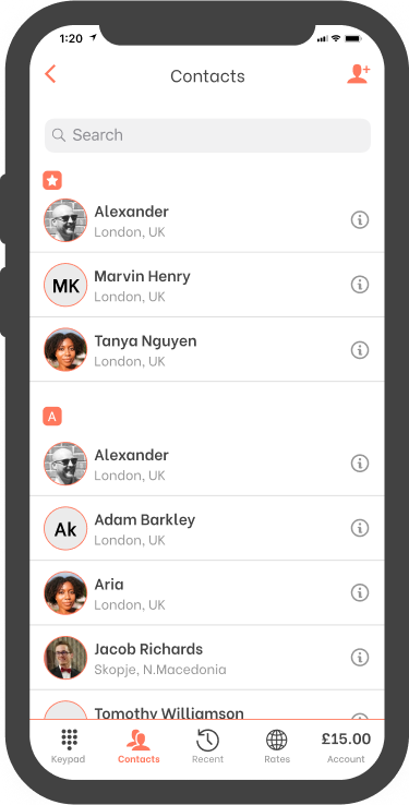 FooCall contact list