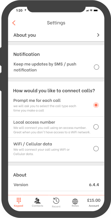 FooCall connection choices